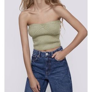 ZARA Green Knit Bustier Corset Cropped Tube Top